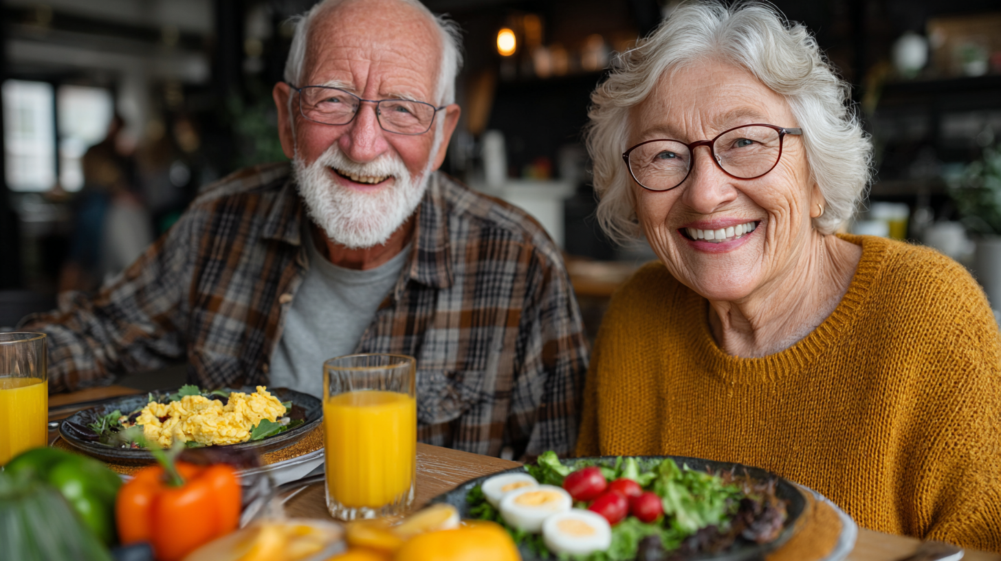 Літня жінка насолоджується здоровим сніданком з фруктами та йогуртом
